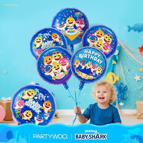 PartyWoo Baby Shark Blue Round Star Mylar Helium Boys Foil Balloons 13pcs - Image 4