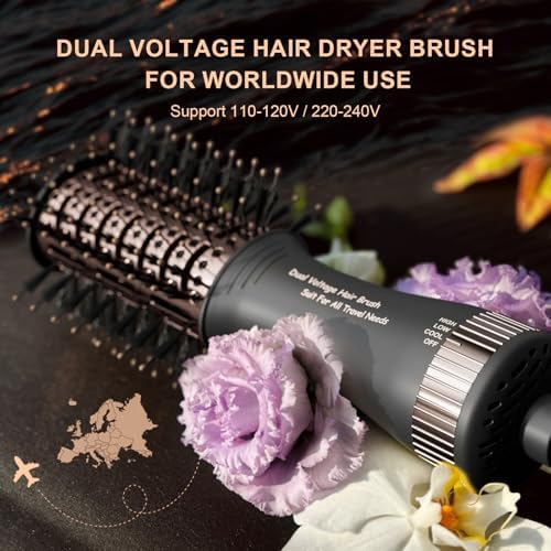 Travel Dual Voltage Blow Hair Dryer Brush 4-IN-1 Portable Mini Hot Air Dryer Straightener & Curler Brush, Titanium 2-Inch Blowout Styler Volumizer Tool, 110/240V US/EU/UK Plug for International Travel - Image 6