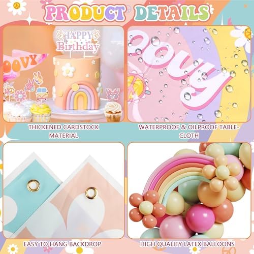 Groovy Birthday Party Decorations Set, 112 Pcs Rainbow Boho Balloon Kit - Image 4