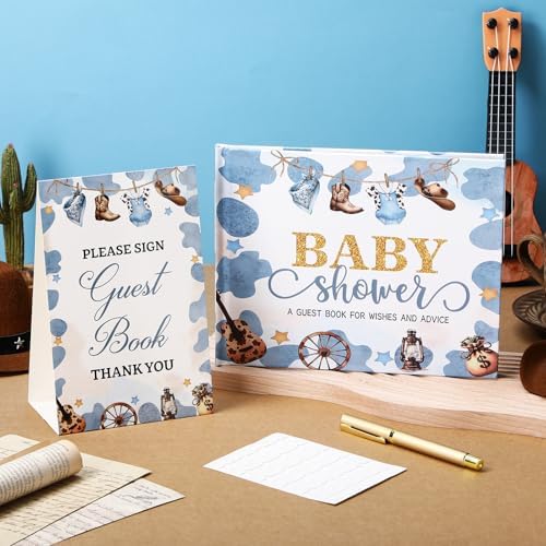 Fuyoooo 27 Pcs Western Cowboy Baby Shower Guest Book with Sonogram Page - Image 2