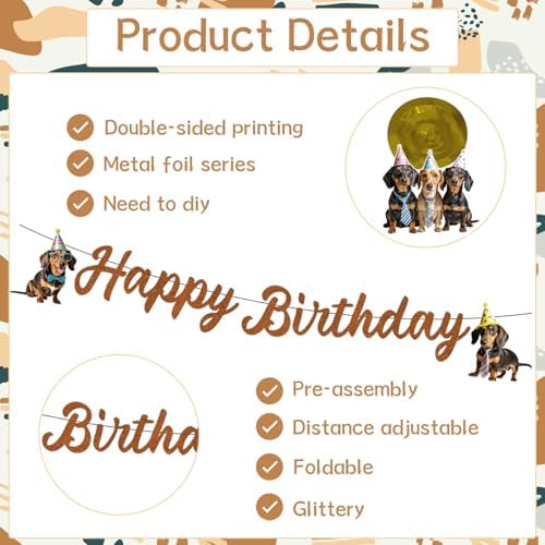 Dachshund Dog Birthday Banners Hanging Swirls Party Decor 10PCS - Image 3