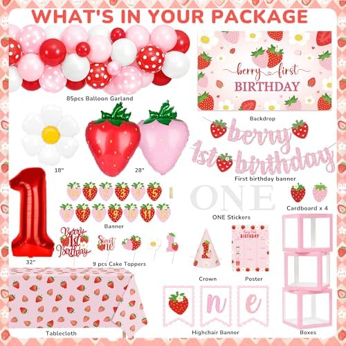 Kriyokiaa Berry First Birthday Decorations, Strawberry Party Kit - Image 2