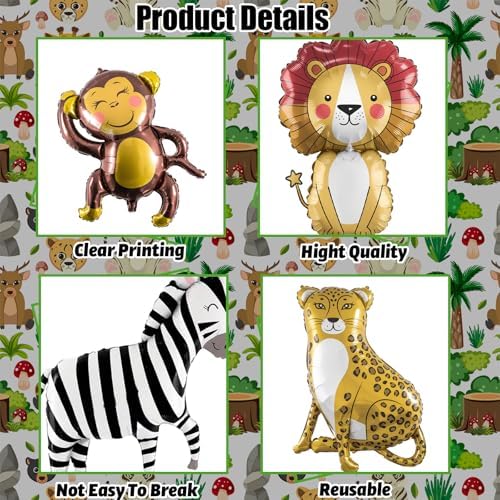 Large Animals Foil Balloons for Jungle Safari Birthday Party Decorations - Image 3