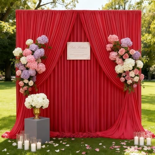 30x10ft Red Backdrop Curtain Panels for Parties - Wrinkle Free Polyester Photo Curtain Backdrop Wedding Back Drop Fabric Drapes for Party Decorations Background for Photography - Image 3