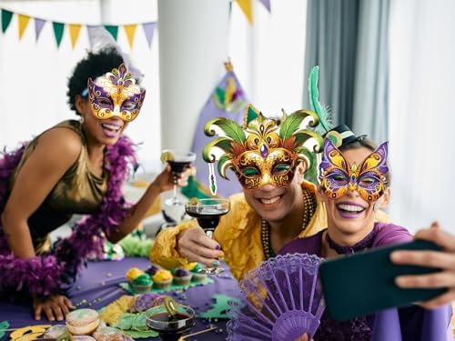 56PCS Mardi Gras Masks Bulk Set: Party Decorations Carnival Favors(Paper) - Image 7