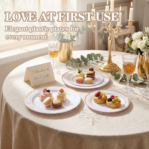 I00000 102 Pcs Gold Plastic Plates, Premium Disposable Gold Plates - Image 6