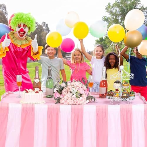 Remagr 3 Pack Pink Carnival Table Skirt Party Decorations Pink and White Striped Table Skirts Disposable Carnival Decorations for Circus Party Decor Wedding Baby Shower Supplies, 29" x 14 ft - Image 5