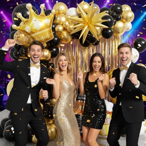 21st Birthday Decorations for Him 150pcs with Number 21 Foil Balloon Fringe Curtains White Black and Gold Balloons Arch Kit for 21st Birthday Decorations Graduation Birthday Balloons for Bed - Image 6