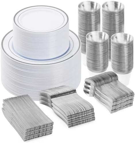 BESTVIP 450PCS Silver Dinnerware Set for 75 Guests, by Bestvip