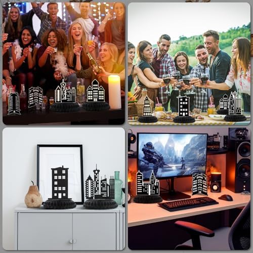 Pickmesh 12 Pieces Hero Party Decorations City Skyscraper Honeycomb Centerpieces Table Decorations Skyline Buildings Table Topper for Hero Birthday Skyscraper Party Supplies - Image 6