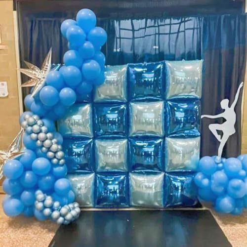 50pcs Blue Square Foil Balloons Wall Backdrop with 147pcs Blue Latex Balloon Garland Arch Kit, Double Sided Balloon Tunnel for Birthday Anniversary Graduation Baby Shower Party Decorations - Image 4