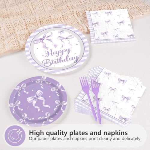 96Pcs Purple Bow Birthday Party Supplies for Girls Serves 24 - Image 3