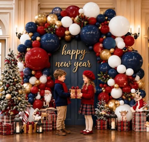 Red White Blue Balloon Arch Double Stuffed, Navy Blue Dark Ruby Red Balloon Garland Kit with Latex Gold for Birthday 4th Of July Patriot Independence Day Veterans Day New Year Christmas Party Decor - Image 6