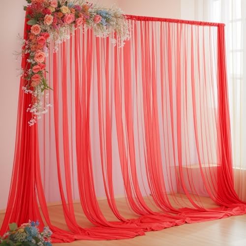 10x10ft Red Tulle Backdrop Curtain for Parites, Sheer Backdrop Curtains for Wedding Baby Shower Birthday Party Photo Shoot Decorations by Partisky