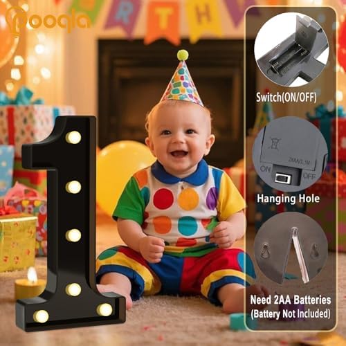 Pooqla 2nd Birthday Decorations for Boys, Large Black Light Up Numbers - Image 3