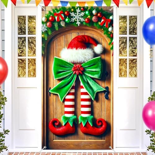 BlissYard Christmas Door Cover Elf Green 35x71 Inch Polyester - Image 2