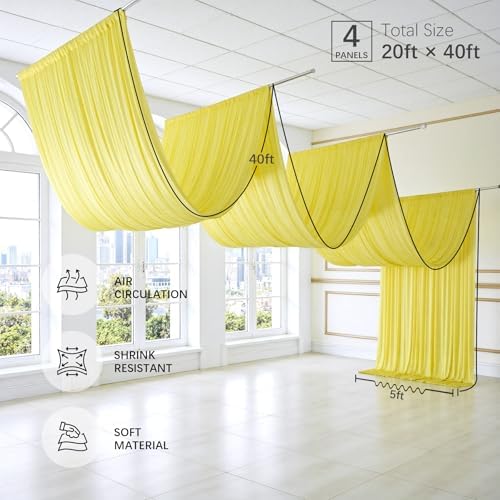 20ftx40ft Yellow Ceiling Curtain for Wedding Parties - Image 3