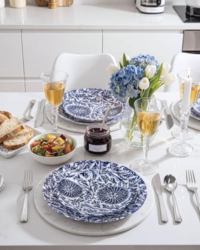 Hioasis Blue Plastic Plates, Floral Disposable Plates, 60 Pcs for 30 Guests - Image 4
