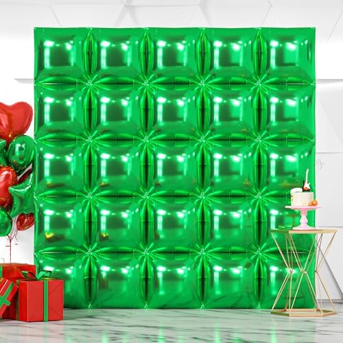 NISOCY 25PCS Metallic Green Square Foil Balloons Wall Backdrop by NISOCY