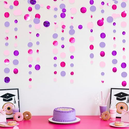 Pink and Purple Party Decorations Circle Dots Garland Hot Pink Lavender Hanging Polka Dot Streamer for Birthday Bridal Shower Wedding Bachelorette Anniversary Party Supplies - Image 6