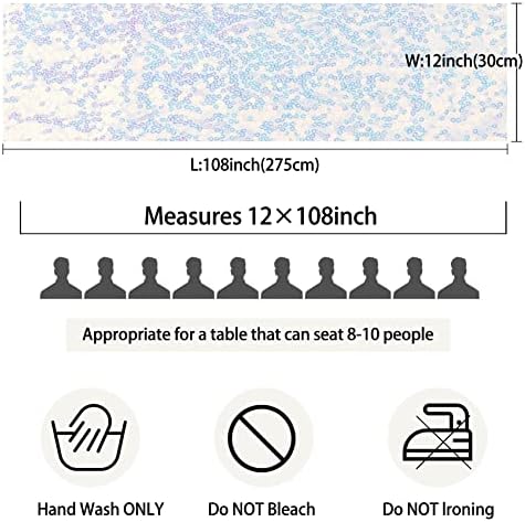 12 Packs Sequin Table Runner Glitter Dining Table Runner for Birthday Wedding Engagement Bridal Baby Shower Bachelorette Holiday Celebration Party Supplies Decorations (12" x 108", White Iridescent) - Image 3