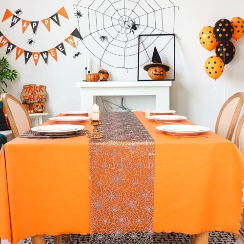 Snowkingdom Halloween Table Runner, Silver Spider Web Metallic Sequin Glitter Sheer Runners Roll 120", Black Table Decorations for Halloween, Wedding, Birthday, Themed Party, Christmas - Image 5