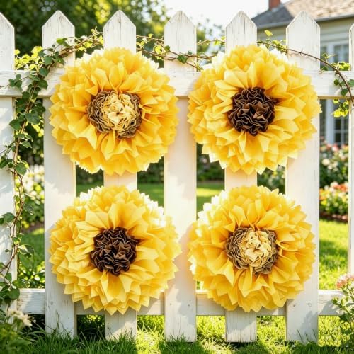 Sunflower Tissue Paper Flowers 19'' Giant Yellow Paper Flowers Decoration for Wall Large Sunflower Tissue Pom Poms Hanging for Spring Wedding Bridal Shower Birthday Classroom Bulletin Board Decor by SUNBEAUTY