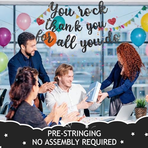 Pre-Strung You Rock Thank You For All You Do Banner - Glitter Employee Appreciation Decorations, Staff Teacher Nurse Recognition Party Supplies, Retirement Office Decor Sign, Large Cardstock Garland (Black) - Image 6