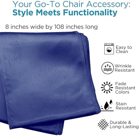 Leading Linens 200 pcs Navy Blue 108"x8" Satin Bow Sash Chair Cover Decor - Image 2