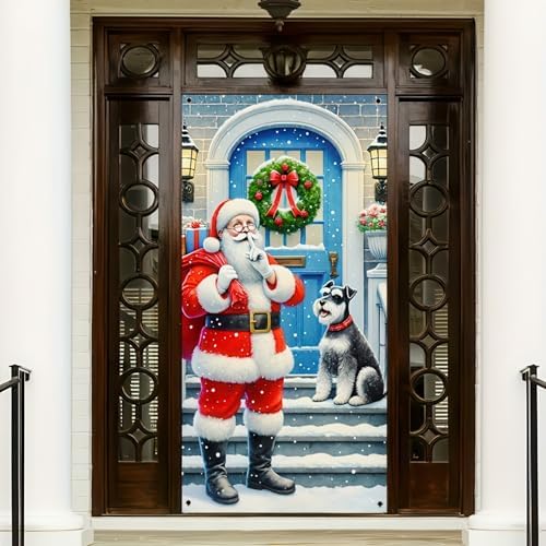 BlissYard Door Cover Christmas Dog Santa 35x71 Inch Polyester - Image 6