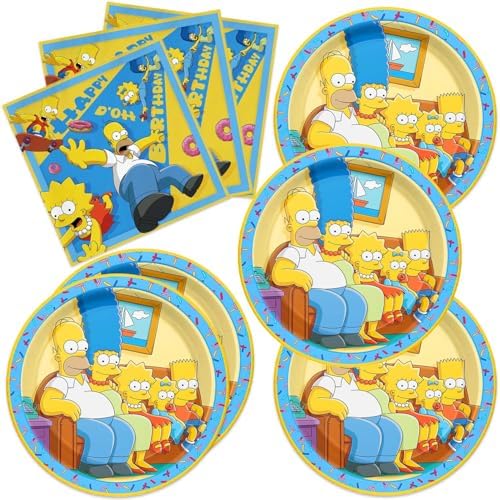 Simpsons Party Supplies 40pck include 20 plates, 20 napkins for the birthday Simpsons party decoration by ShrooFit
