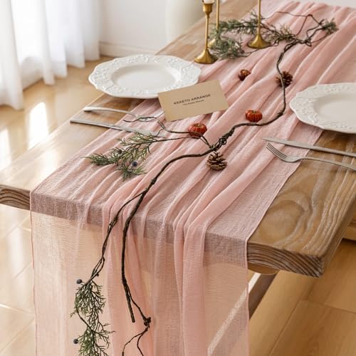 Pink Cheesecloth Table Runner 120 Inches Fall Party Home Decorations by KEKETOARRANGE