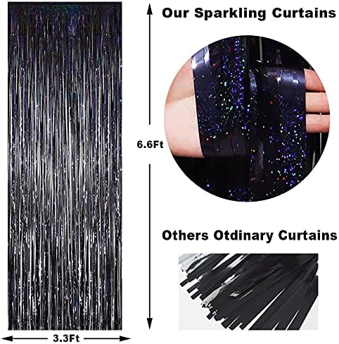 3 Pack Fringe Curtains Party Decorations,Tinsel Backdrop Curtains for Parties,Photo Booth Wedding Graduations Birthday Christmas Event Party Supplies (Black) - Image 5