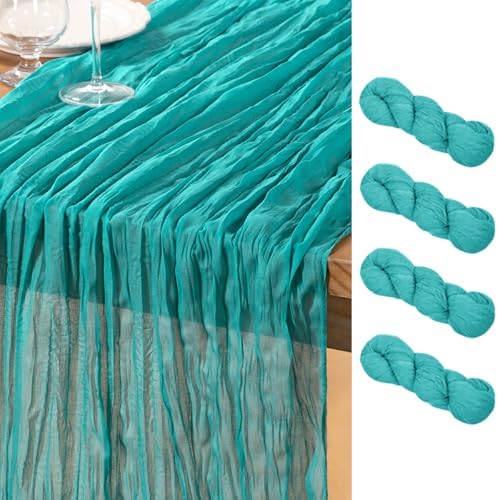 DeZerlor Teal Green Cheesecloth Table Runners 4 Pack Summer Boho Runners by DeZerlor