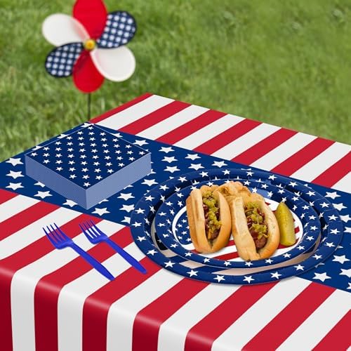 122 PCS American Flag Paper Plates and Napkins, Patriotic Party Tableware - Image 5