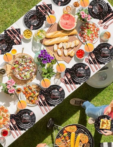 Nkaiso 161 Pcs Black Rosegold Birthday Plates and Napkins Set -20 Serves - Image 6