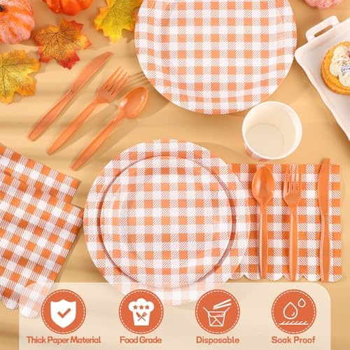 NatNarr 175 Pcs Orange Gingham Party Supplies Set For 25 Guests - Image 4