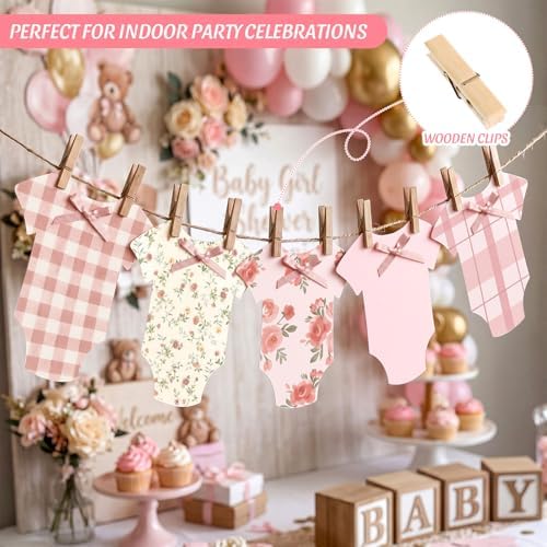 Frienda Its a Girl Baby Shower Banner Paper Bodysuit Garland with Clips - Image 3