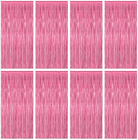 8 Pack Pink Backdrop, 3.28 FT x 7.05 FT Pink Birthday Decorations, Metallic Pink Backdrop for Photoshoot Foil Curtains Party Streamer, Valentines Day Decorations Birthday Photo Booth Props by ZATAYE