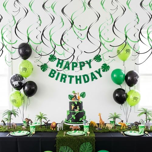 BEISHIDA Black Green Hanging Swirls Party Decorations Plastic Streamer for Dinosaur Theme Birthday Graduation Jungle Party Decorations, Pack of 24 - Image 5