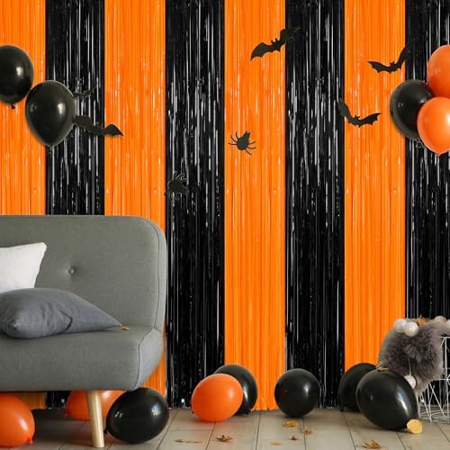 ZATAYE 2 Pack Orange Black Halloween Foil Curtain Streamer Decorations - Image 6