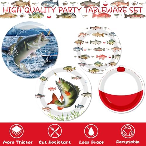 Fish Birthday Party Decorations, All-in-1 Fish Party Decorations with Balloons Fish Plates Napkins Cake Toppers Honeycombs Tablecloths and Banner Ofishally One Birthday Decorations, Serve 24 - Image 2