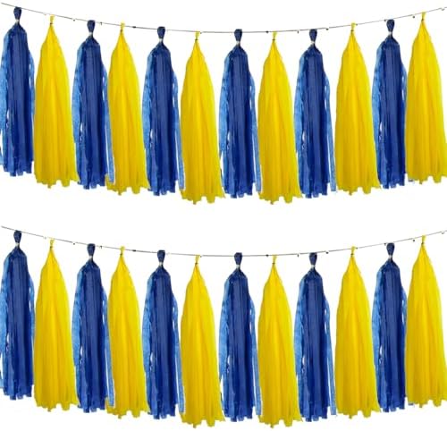 Navy Blue and Yellow Tissue Paper Tassels Party Tassel Garland Banner for Blue Yellow Party Decorations, DIY Kits,20PCS by We+Moment