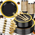 YOUBET 350PCS Black and Gold Plastic Plates for Party Wedding Halloween by YOUBET