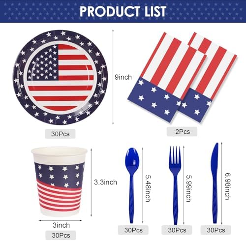 152 Pack Red White and Blue Decorations,Patriotic Decorations Plates Sets - Image 2