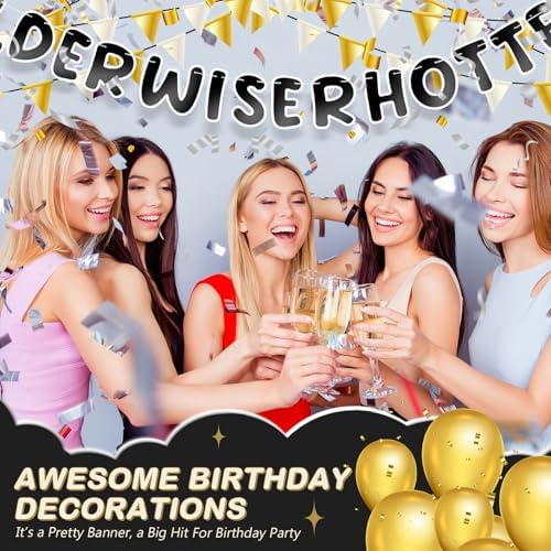 Fulmoon Older Wiser Hotter Banner Birthday sign, Bright Black and White - Image 7