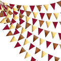 Fall Party Decorations Maroon Gold Brown Metallic Fabric Triangle Pennant Banner Burgundy Flag Bunting Garland for Autumn Thanksgiving Wedding Birthday Bridal Shower Engagement Graduation Garnet Party by pinkblume