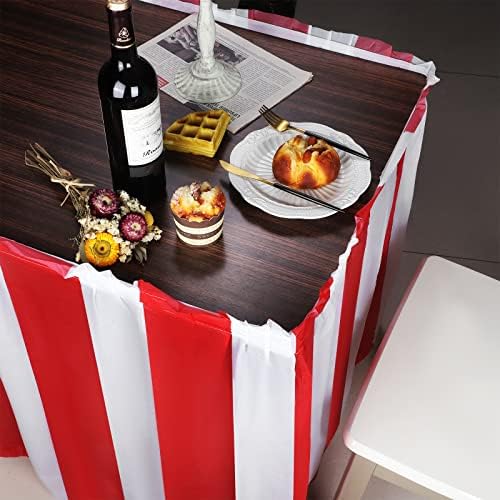 durony 8 Packs Red and White Striped Table Skirt Circus Theme Party Supplies Carnival Table Skirt for Carnival Home Party Decoration, 165 x 30 Inches - Image 4