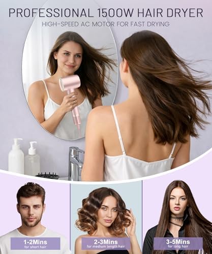 Cosy Companions High-Speed Ionic Hair Dryer, 150000 RPM Brushless Motor for 2-5 Min Fast Drying, Low Noise Blow Dryer Reduces Frizz & Heat Damage, Lightweight Hair Dryer with Diffuser & Nozzle, Pink - Image 5