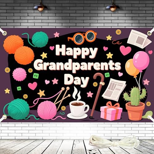 Grandparents Day Backdrop 6x4Ft Grandparents Day Decorations Photo Booth Props School Event Retirement Love Grandma Grandpa Background Family Gatherings Photography Wall Decor by DuoduoBuy
